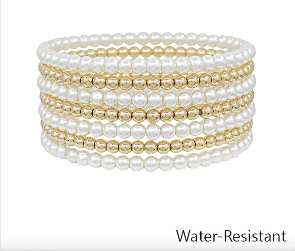 Water Resistant Gold and Pearl Bracelet Set