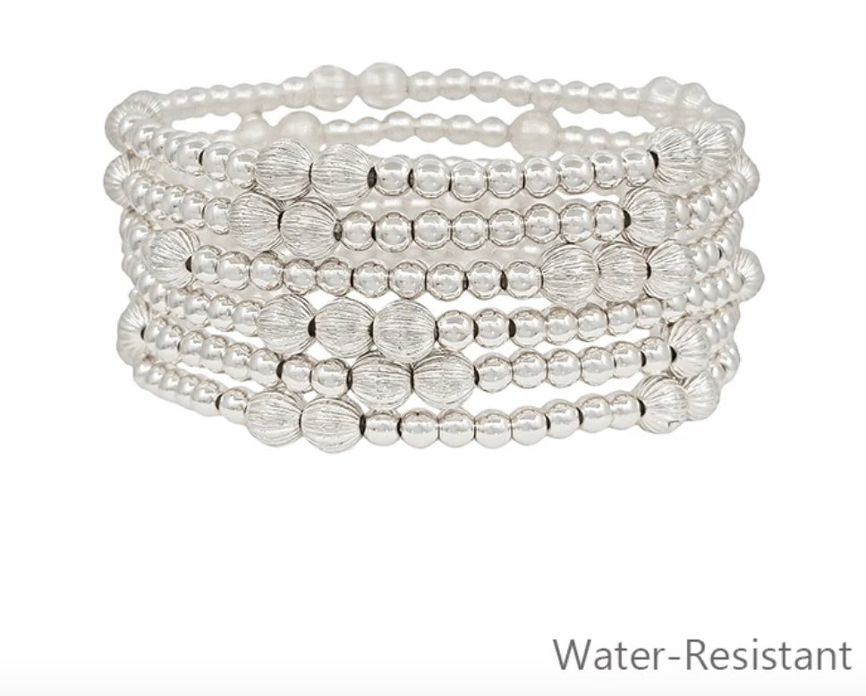 Silver Water Resistant Beaded Bracelet Set