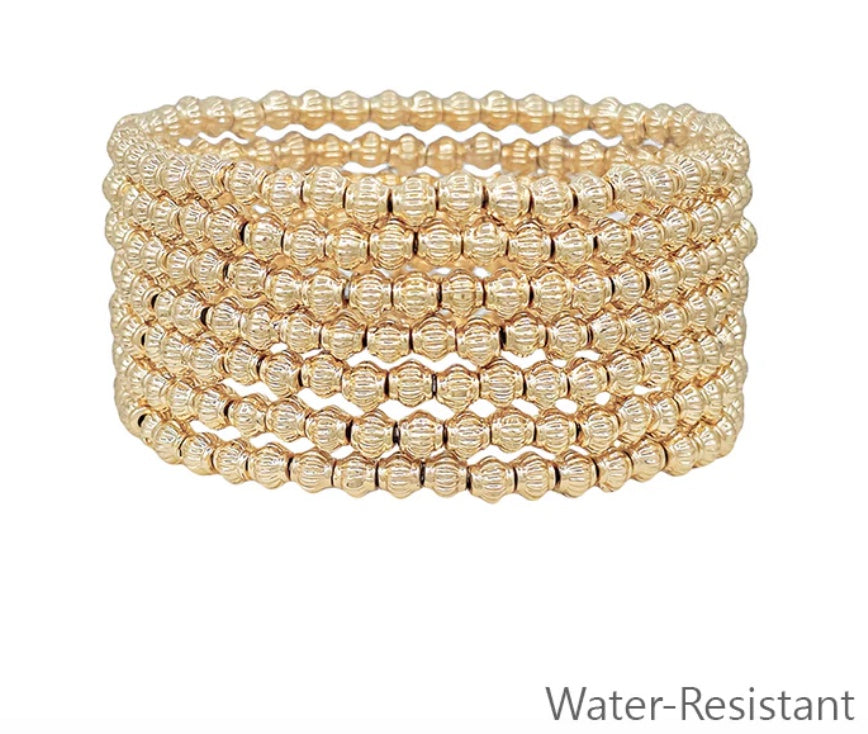 Water Resistant Gold Textured Beaded Bracelet Set