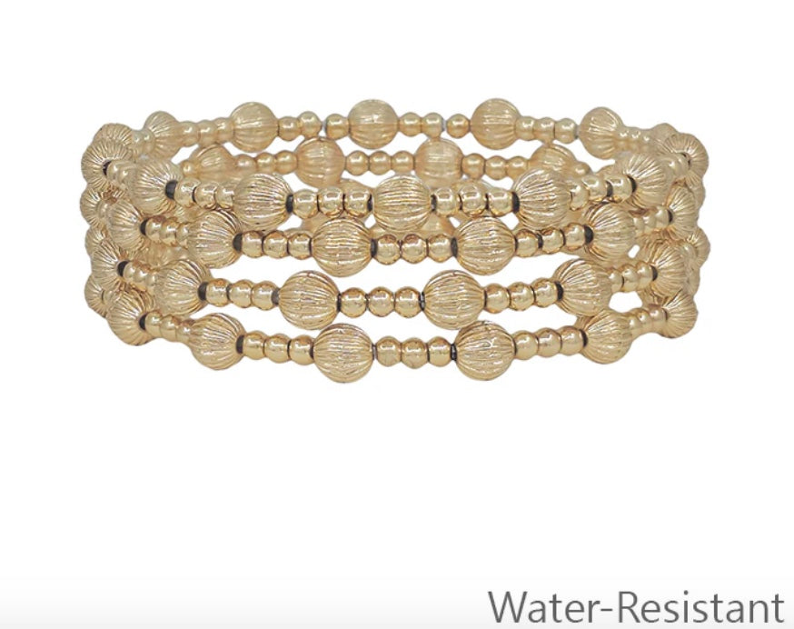 Water Resistant Gold Textured Beaded Bracelet Set