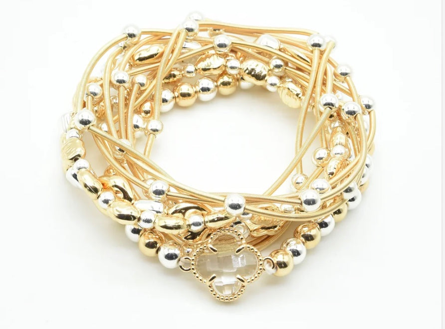 Gold Bracelet Set w/Clover Accent