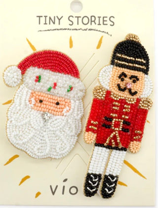 Santa Claus and Nutcracker Seed Bead Pins