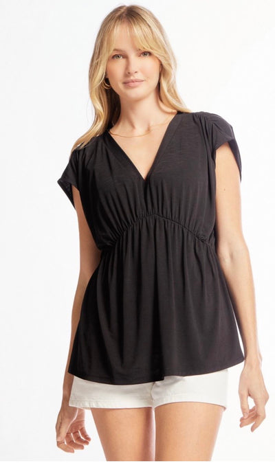 Black V Neck Baby Doll Top Final Sale