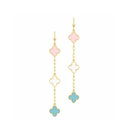 Gold Chain Epoxy Clover Earrings (5 Colors)