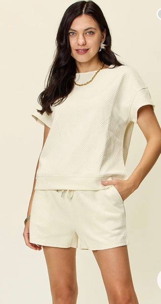 Textured Short Sleeve Top and Drawstring Short Set (6 Colors) Final Sale