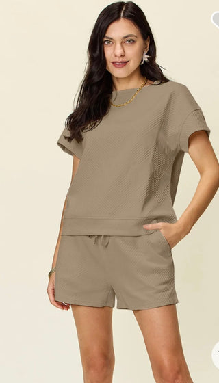 Textured Short Sleeve Top and Drawstring Short Set (6 Colors) Final Sale