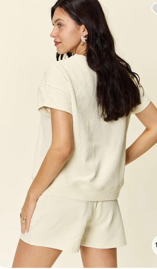 Textured Short Sleeve Top and Drawstring Short Set (6 Colors) Final Sale