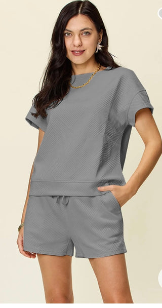 Textured Short Sleeve Top and Drawstring Short Set (6 Colors) Final Sale