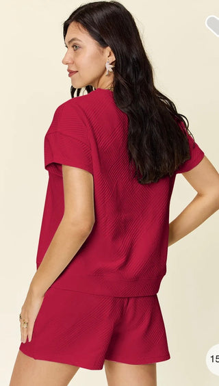 Textured Short Sleeve Top and Drawstring Short Set (6 Colors) Final Sale