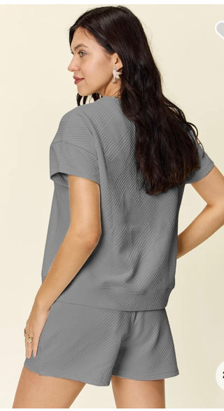 Textured Short Sleeve Top and Drawstring Short Set (6 Colors) Final Sale