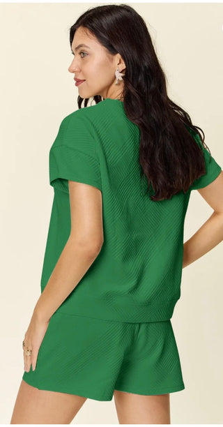 Textured Short Sleeve Top and Drawstring Short Set (6 Colors) Final Sale