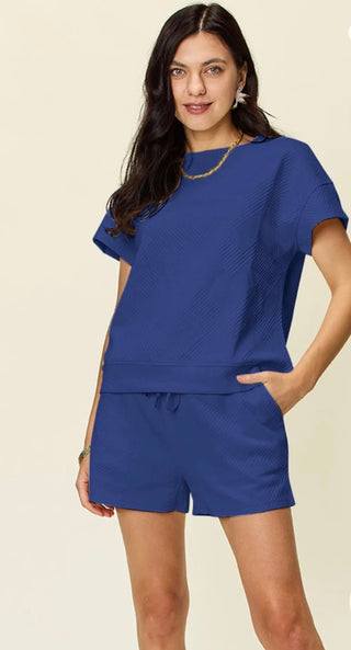 Textured Short Sleeve Top and Drawstring Short Set (6 Colors) Final Sale