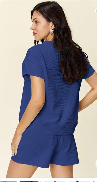 Textured Short Sleeve Top and Drawstring Short Set (6 Colors) Final Sale