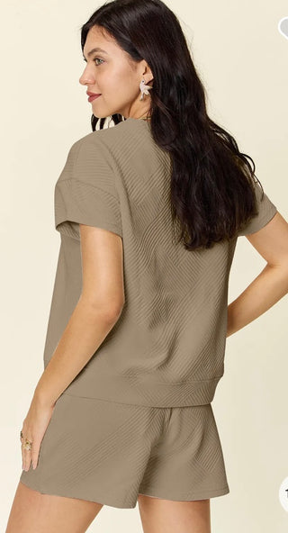 Textured Short Sleeve Top and Drawstring Short Set (6 Colors) Final Sale