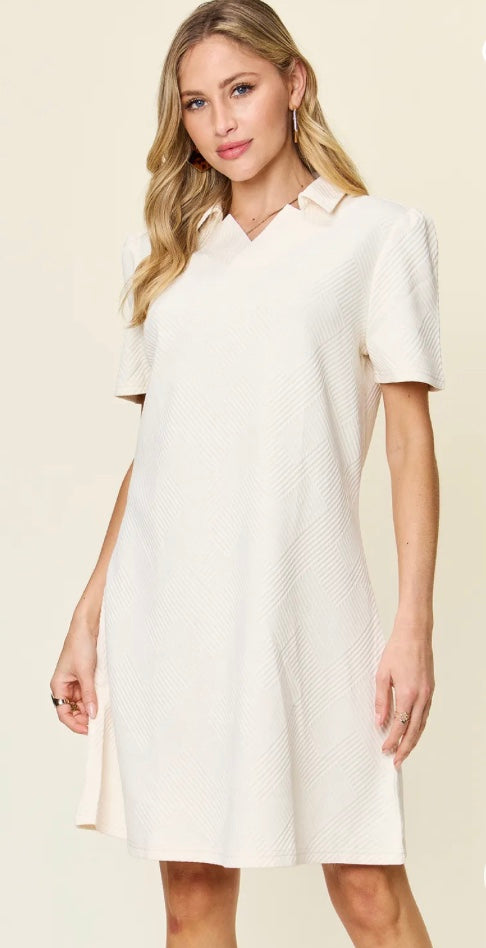 Textured Coillared Neck Short Sleeve Dress (8 Colors)