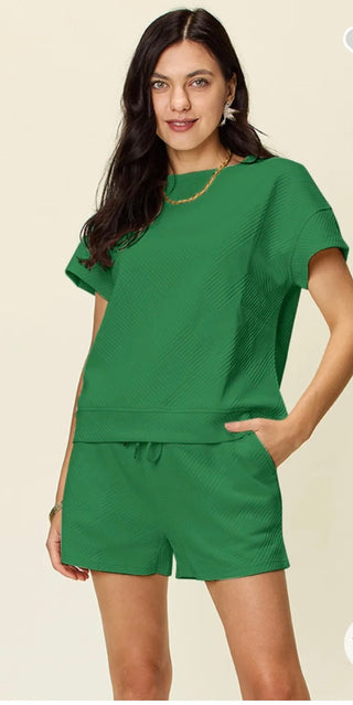 Textured Short Sleeve Top and Drawstring Short Set (6 Colors) Final Sale
