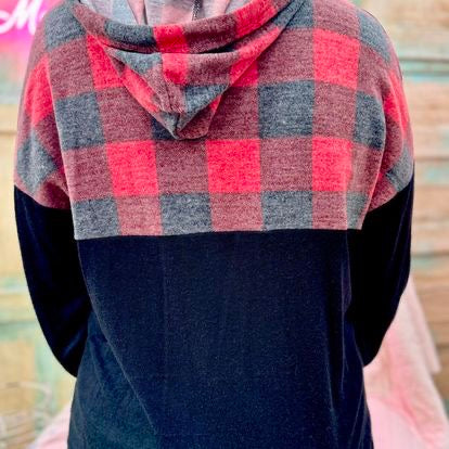 Cashmere Feel Brushed Plaid Long Sleeve Hoodie