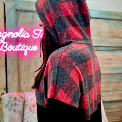 Cashmere Feel Brushed Plaid Long Sleeve Hoodie