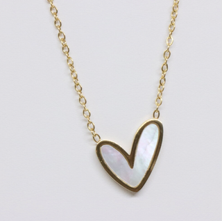 Tarnish Resistant Gold Abstract Mother of Pearl Heart Pendant