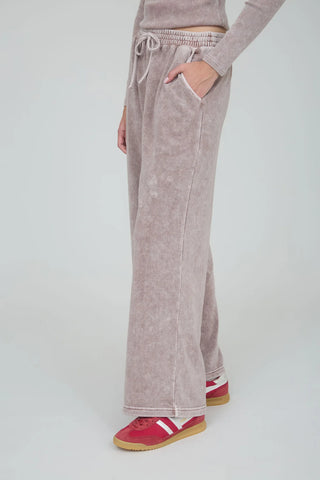 SC COCOA WASHED WIDE LEG DRAWSTRING LOUNGE PANTS
