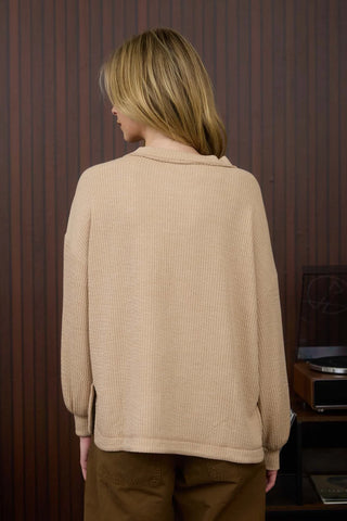 KHAKI CREW NECK LONG SLEEVE KNIT TOP Final Sale
