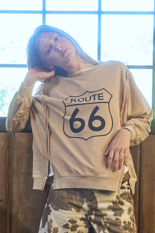 CAMEL ROUTE 66 LONG SLEEVE KNIT TOP Final Sale
