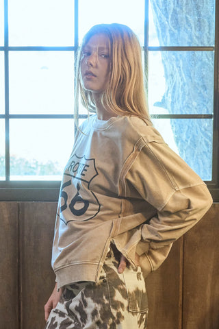 CAMEL ROUTE 66 LONG SLEEVE KNIT TOP Final Sale