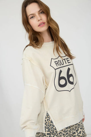 LIGHT KHAKI ROUTE 66 LONG SLEEVE KNIT TOP Final Sale