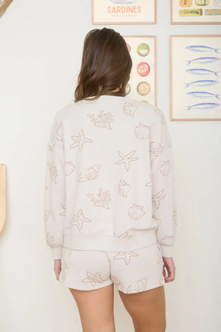 SEA MOTIF CREW NECK LONG SLEEVE KNIT TOP and SHORTS SET