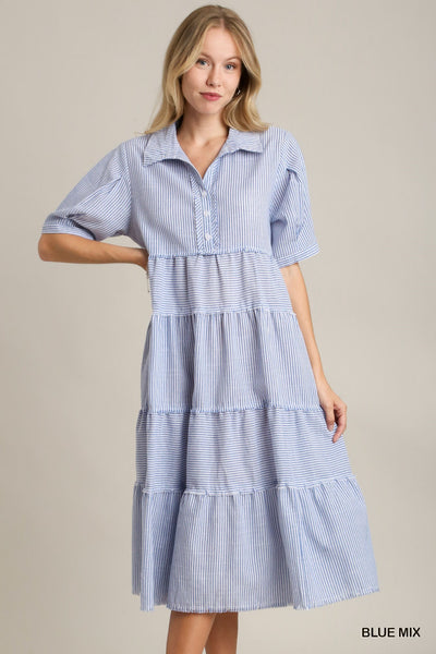 Blue Stripe Tiered Maxi Dress