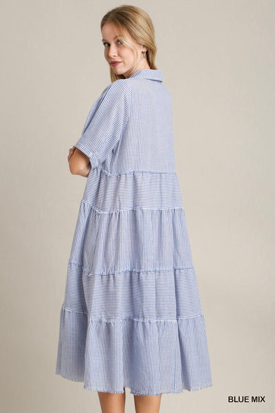 Blue Stripe Tiered Maxi Dress