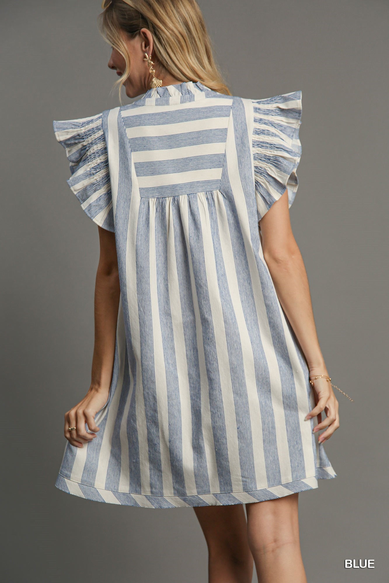 Blue Stripe V-Neck Dress