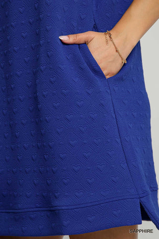 Heart Knit Jacquard Sleeveless Half Zip-Up Dress Final Sale