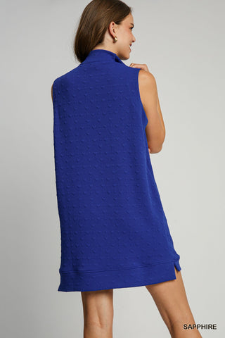 Heart Knit Jacquard Sleeveless Half Zip-Up Dress Final Sale