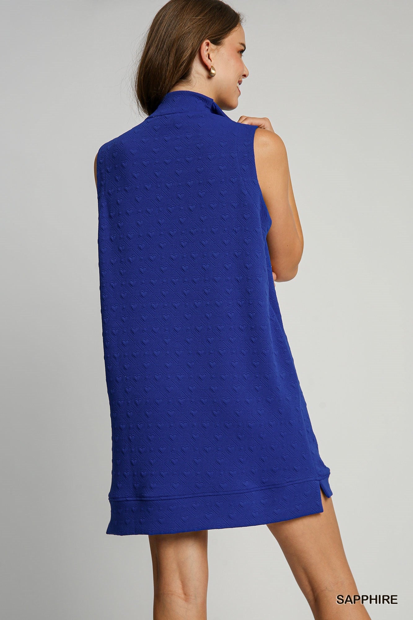 Heart Knit Jacquard Sleeveless Half Zip-Up Dress