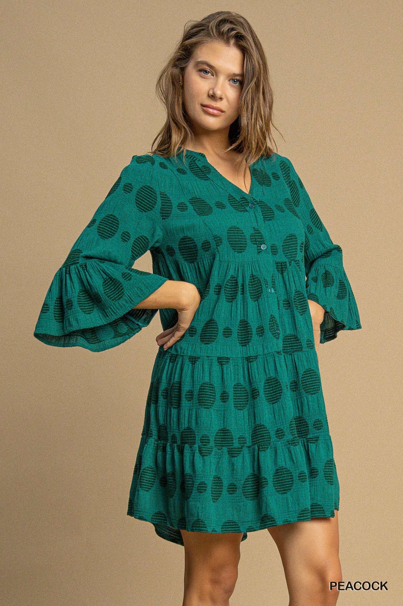 Peacock Swiss Dot Dress w/ Pockets