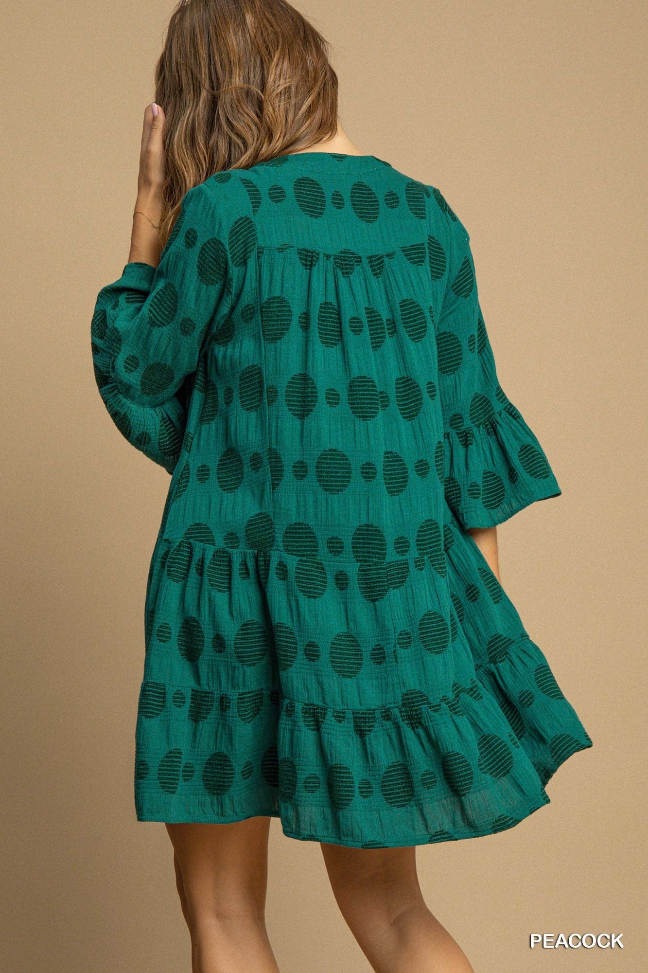 Peacock Swiss Dot Dress w/ Pockets