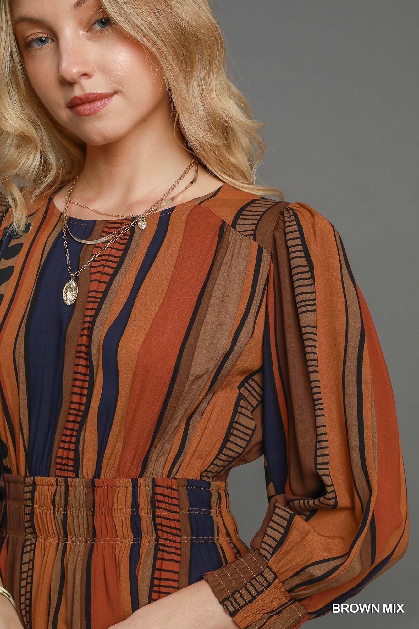 Brown Abstract Print Midi Dress