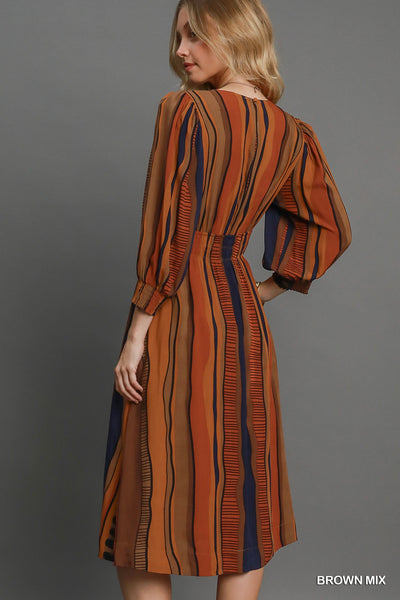 Brown Abstract Print Midi Dress