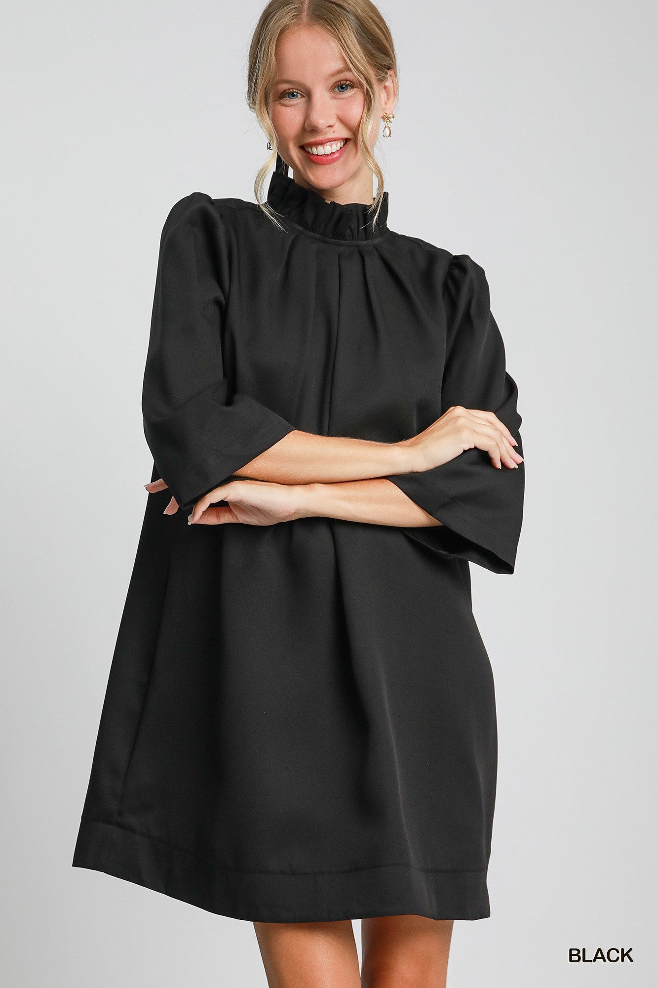 Black High Ruffle Neck Dress