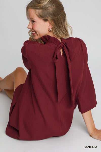 Sangria High Ruffle Neck Dress