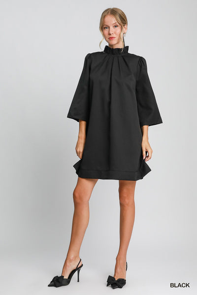 Black High Ruffle Neck Dress