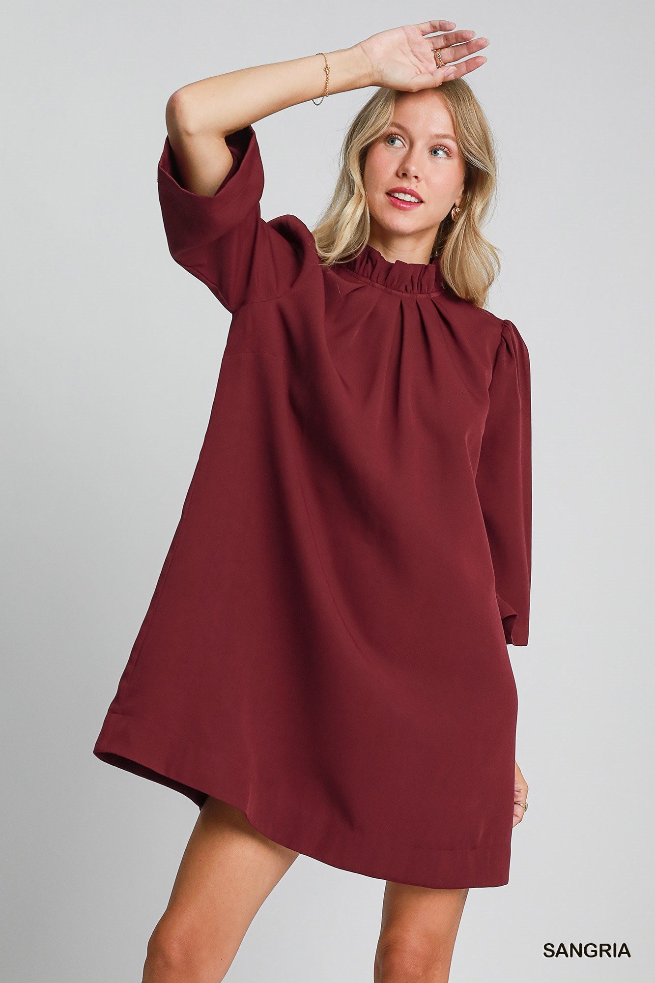 Sangria High Ruffle Neck Dress