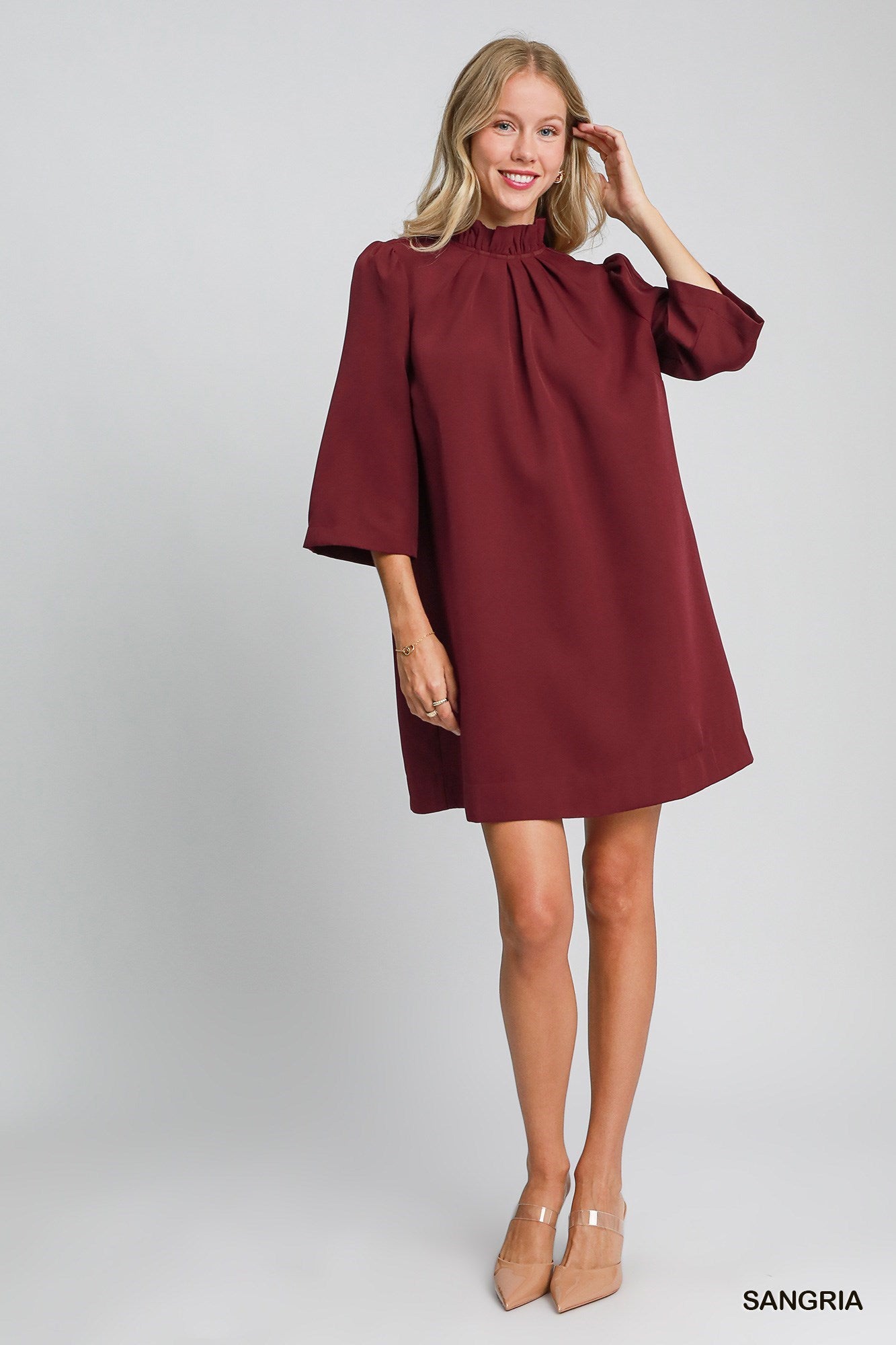 Sangria High Ruffle Neck Dress