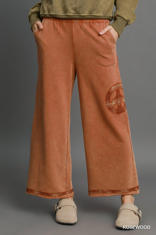 Curvy Rosewood Washed French Terry Peace Top and Bottom Set Final Sale