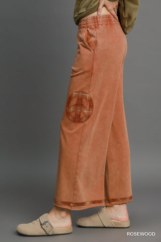 Curvy Rosewood Washed French Terry Peace Top and Bottom Set Final Sale