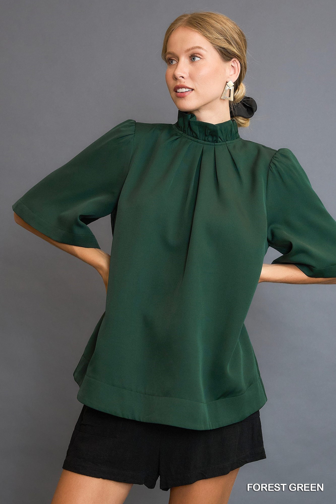 Forest Green Bell Sleeve Top with Back Bow Tie