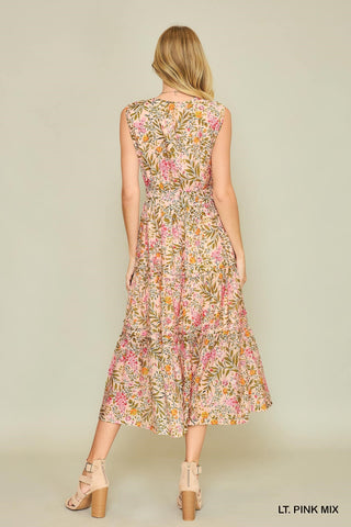 Floral Print Midi Dress with Pintuck and Drawstring Details Final Sale