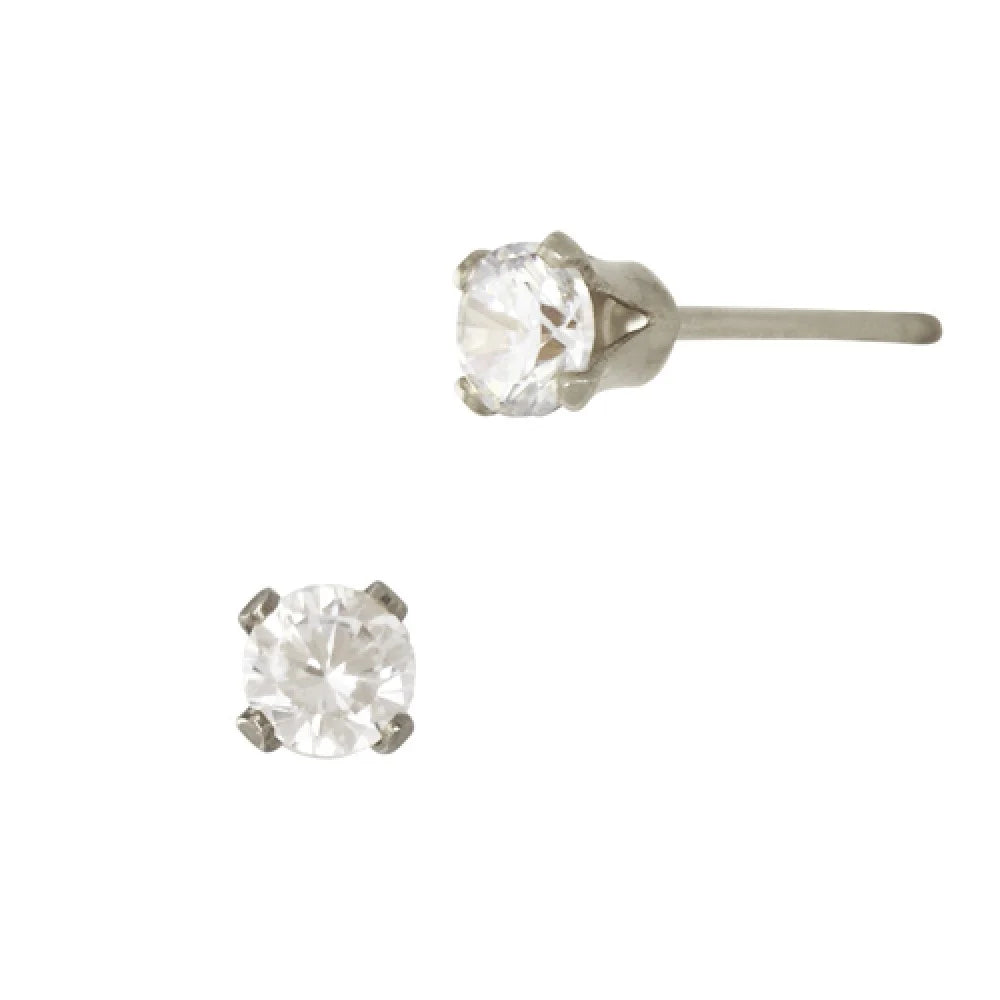 Sterling Silver 4 Prong 3mm Solitaire CZ Stud Earring (4 sizes)