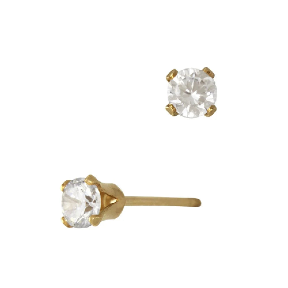 Gold Filled 4 Prong 3mm Solitaire CZ Stud Earring (4 sizes)